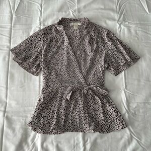 Beige Dalmatian Print Wrap Detail Blouse